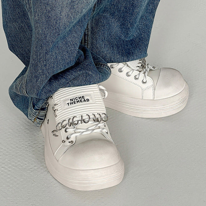 Chunky sole studded sneakers white 90s style grunge platform trainers old school punk shoes (Copy)