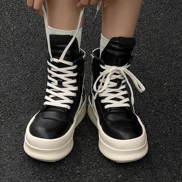 Colour block platform boots faux leather black catwalk punk shoes big sole grunge trainers 00s style