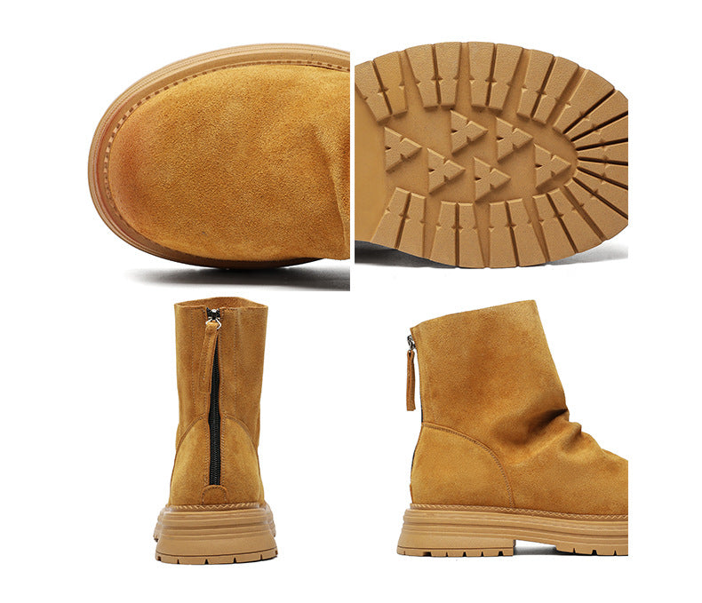 Wrinkled faux suede boots black tractor sole slip on ankle shoes hiking shoes edgy work trainers