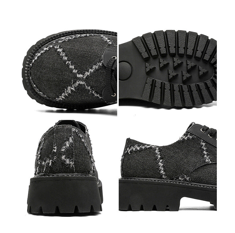 Distressed denim smart shoes grey ripped grunge Derby boots classic smart retro sneakers