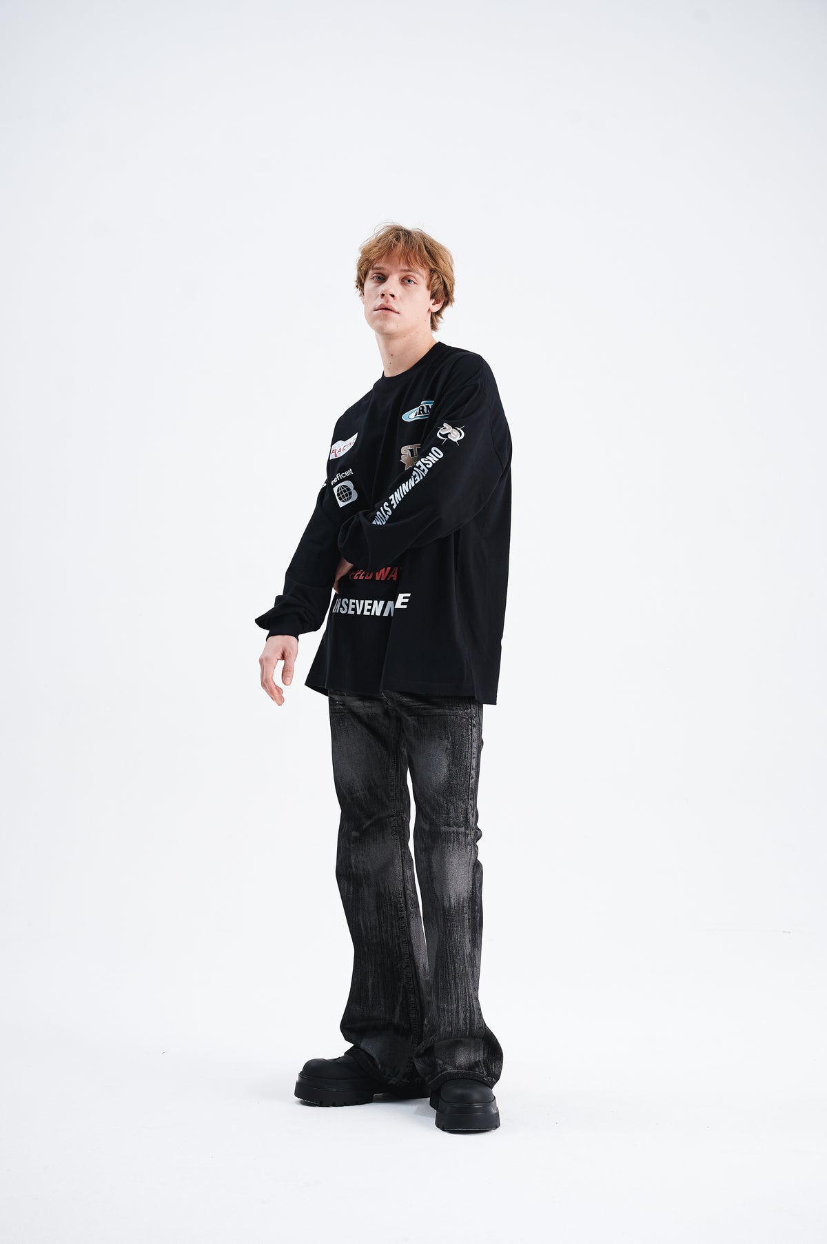 Motorsports jumper long sleeve racing jumper thin sports t-shirt in black