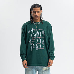 Retro poster jumper musician print long sleeve top 70s grunge t-shirt in brown