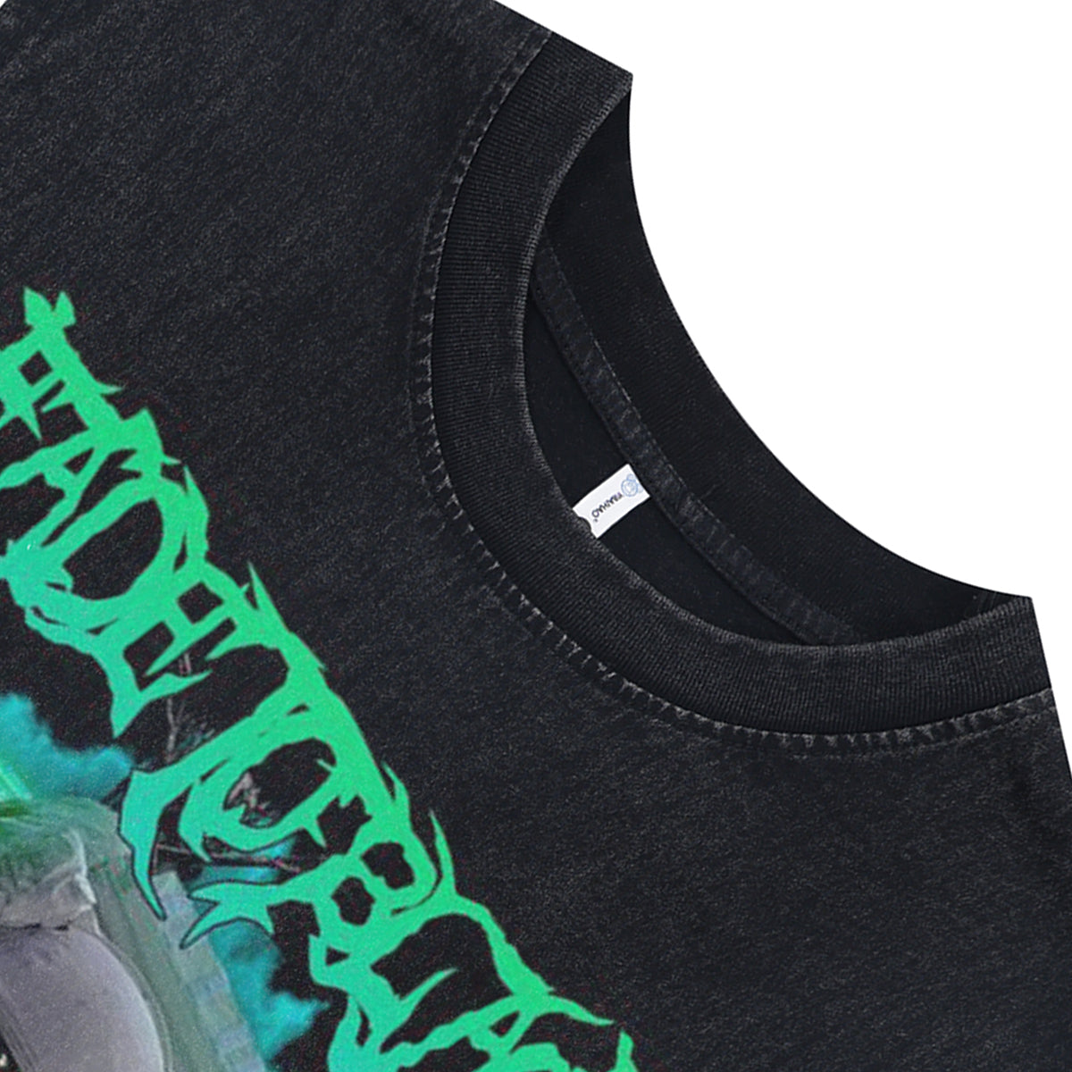 Creepy spaceman sleeveless t-shirt psychedelic cartoon vest 00s astronaut poster tank top in acid wash black