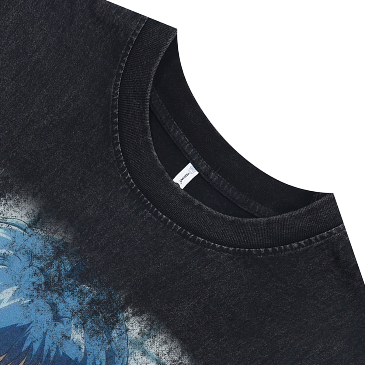 Anime girl cartoon sleeveless t-shirt Japanese surfer vest 00s retro Manga tank top in acid wash black