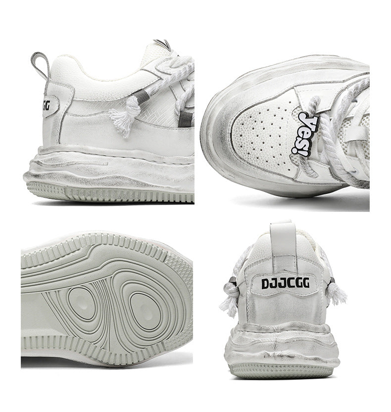 Melted platform sneakers black round toe chunky skater shoes grunge hip-hop trainers