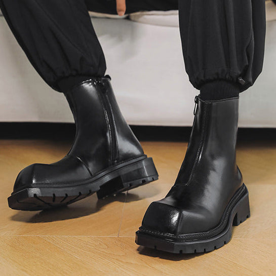 Square toe platform boots black chunky sole punk rocker shoes 90s style grunge ankle boots