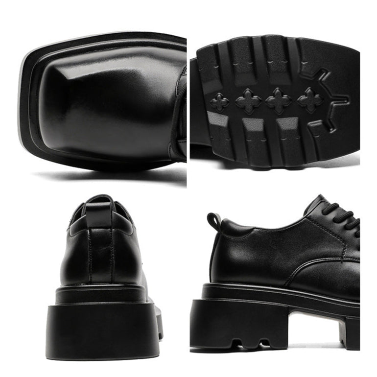 Square toe Derby shoes black chunky sole brogues catwalk shoes grunge fashion boots
