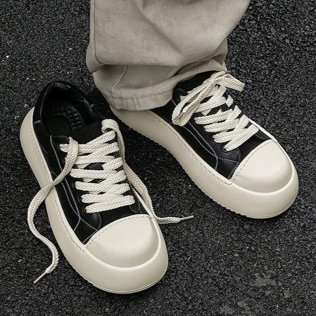 Platform gothic sneakers black faux leather round toe chunky sole skater shoes grunge punk trainers