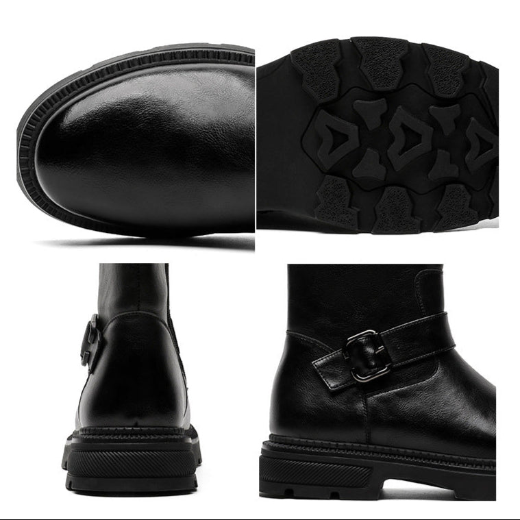 Side buckle hunter boots black low sole mountain shoes 00s grunge catwalk style faux leather