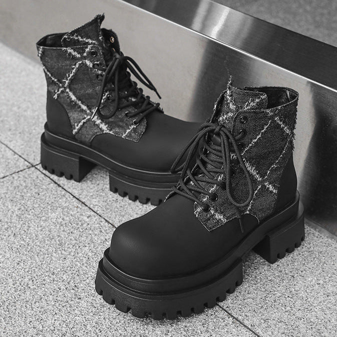 Utility denim finish boots black tractor platform catwalk shoes big sole grunge punk trainers 90s style