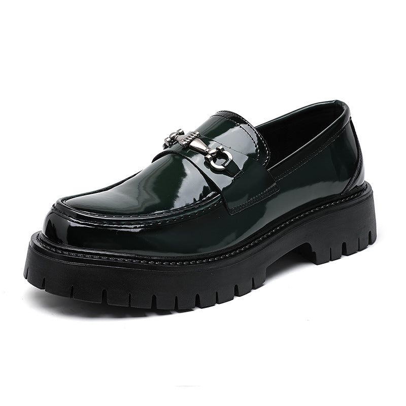 Square toe chained boat shoes black shiny patent faux leather chunky sole smart boots