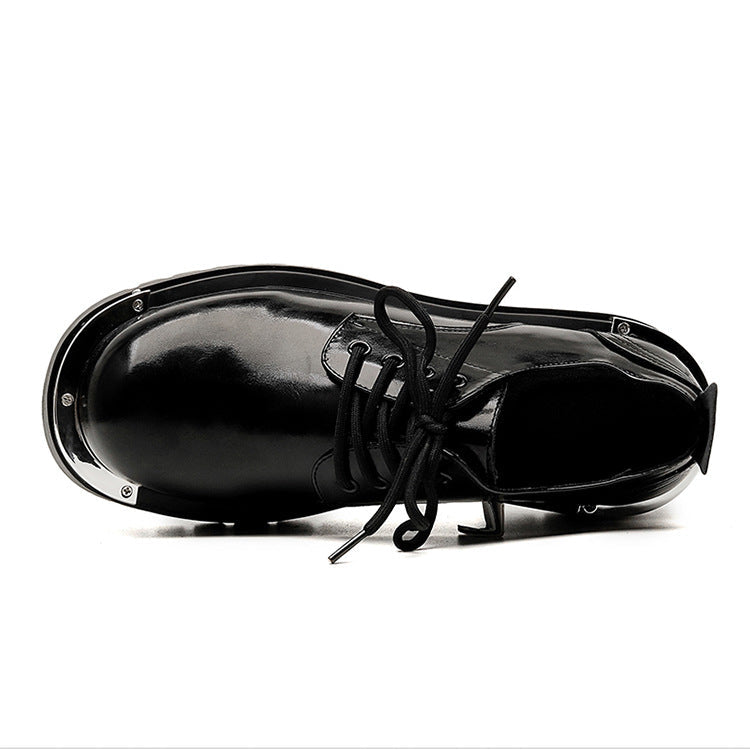 Metal plated Derby shoes matte black chunky sole round toe brogues faux leather catwalk shoes grunge fashion