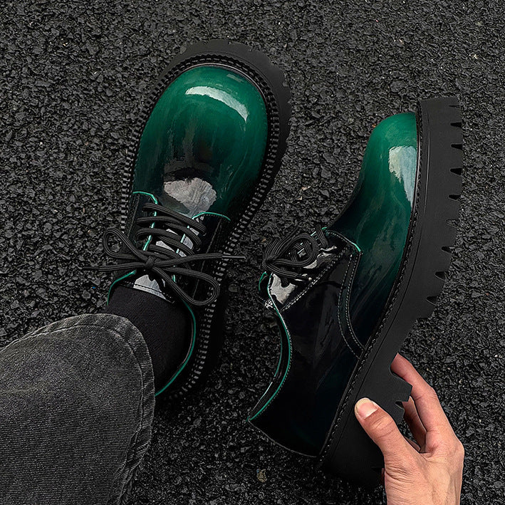 Tractor platform Derby shoes emerald green patent faux leather chunky sole grunge E-boy boots