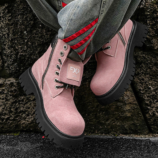 Grunge work boots blue suede feel hiking shoes catwalk mountain trainers