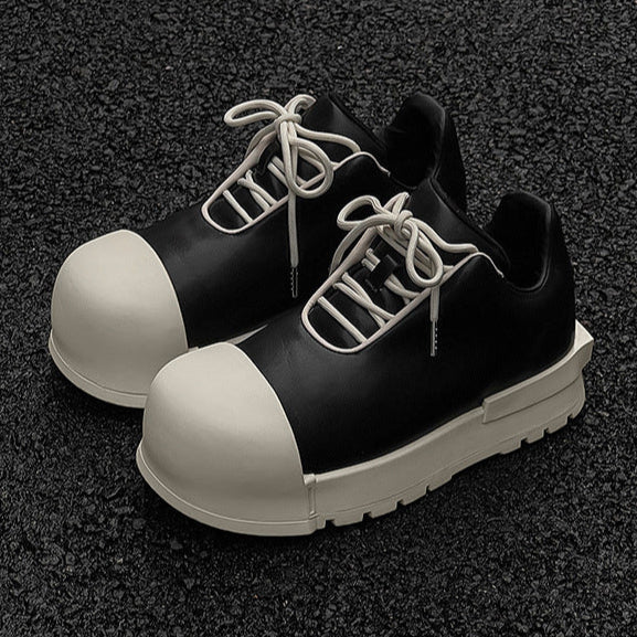 Platform gothic shoes black round toe chunky sole skater sneakers grunge punk faux leather trainers