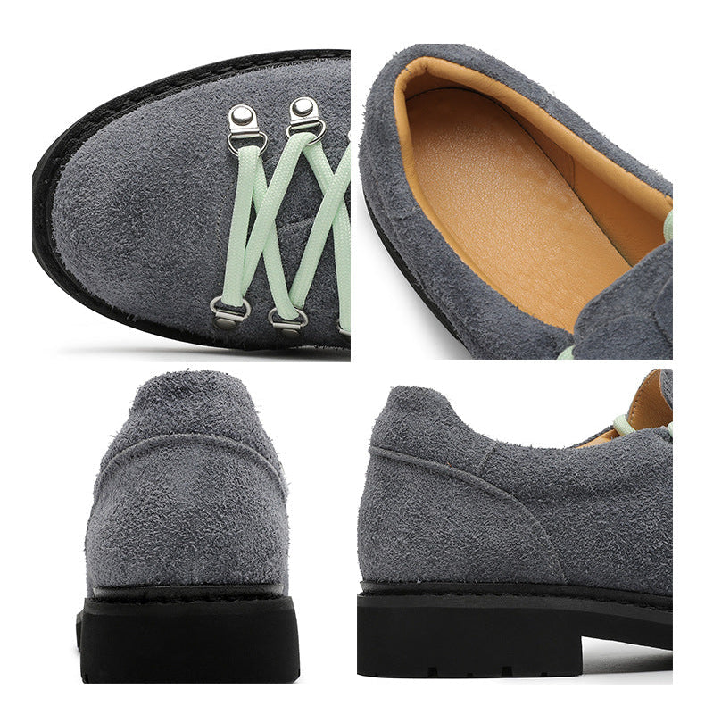 Hiking style shoes brown flat sole round toe suede feel boat sneakers grunge retro casual mountain trainers