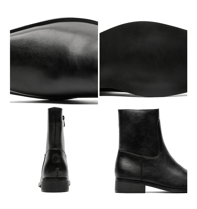 Pointy toe unisex boots black faux leather cowboy shoes high heel catwalk Chelsea boot