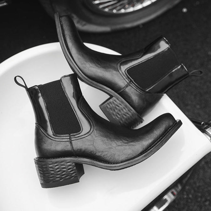 J toe unisex boots faux leather cowboy shoes high heel pointy toe Chelsea boot