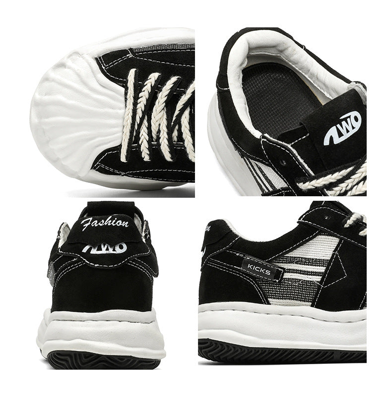 Melted platform sneakers black grey round toe chunky skater shoes grunge rapper trainers