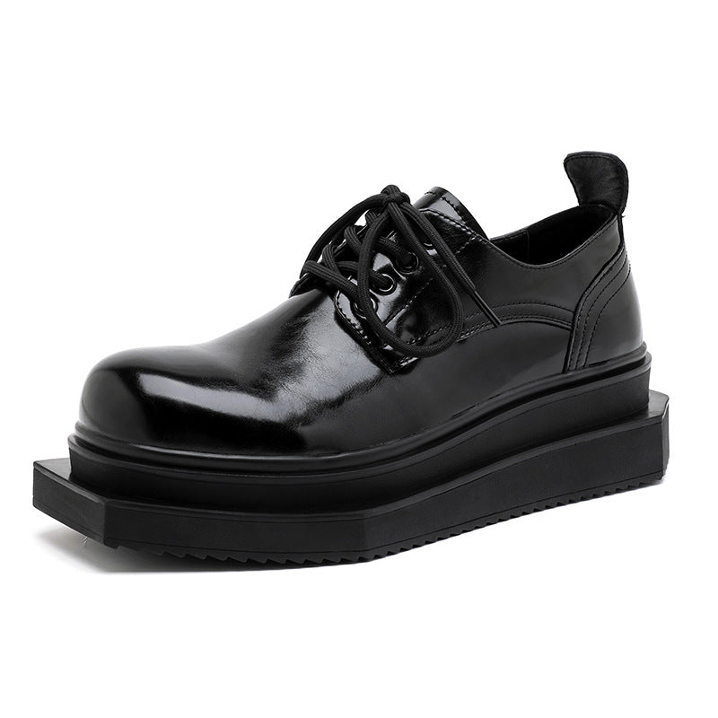 Asymmetric platform patent faux leather shoes black shiny round toe chunky sole catwalk shoes grunge fashion boots