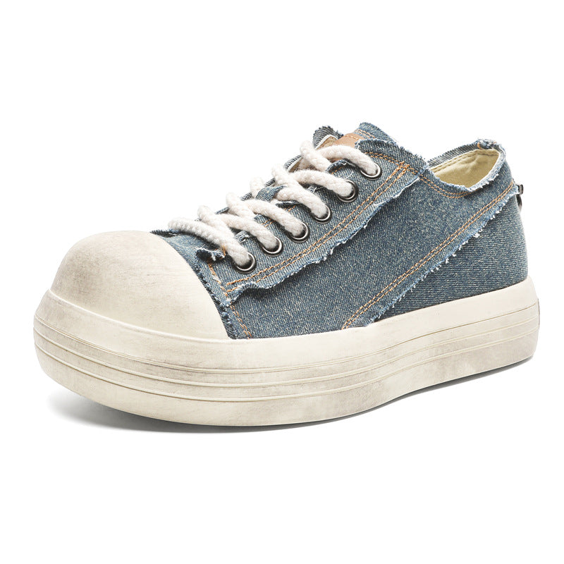 Denim sneakers blue round toe chunky skater shoes grunge platform trainers