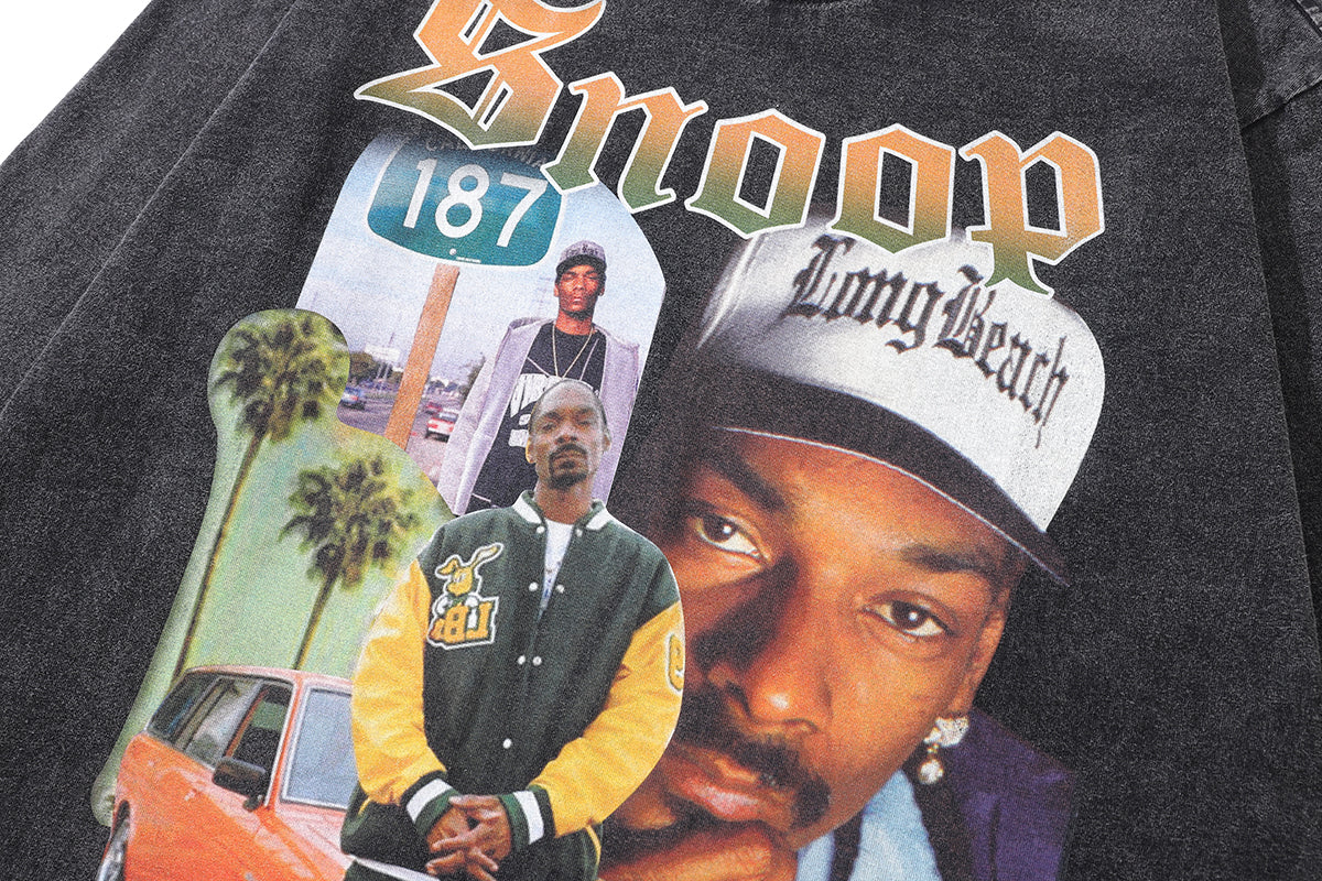 Vintage Snoop t-shirt hip-hop tee retro Dogg rapper top in grey