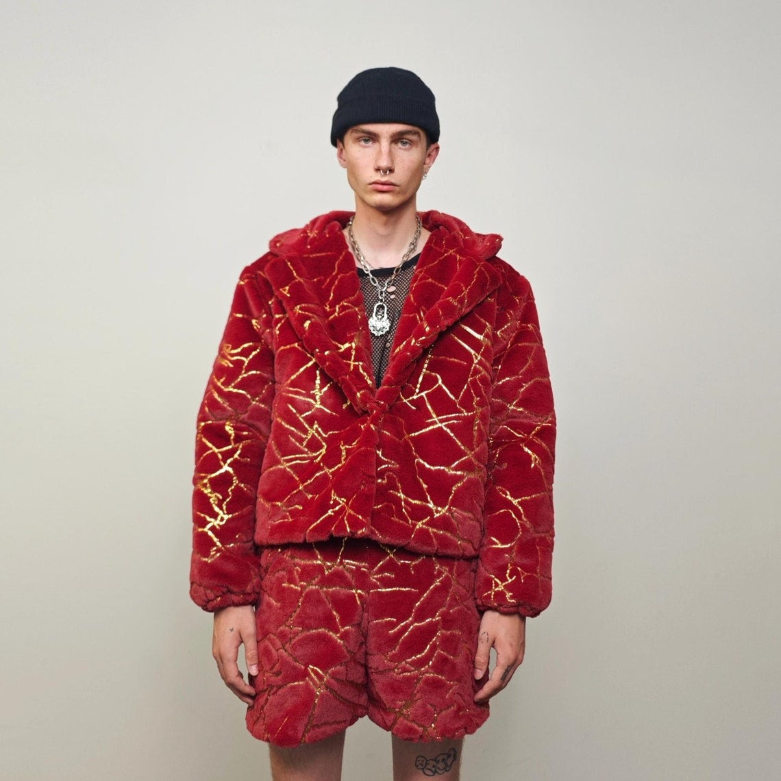 Glitter shorts red gold going out shiny embellished cropped trousers detachable handmade short festival trousers luminous party hotpants