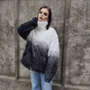 Gradient faux fur jacket tie-dye fluffy bomber festival varsity jacket raised neck fleece coat high fashion Autumn Winter coat white black