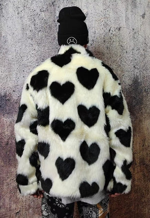 Faux fur heart jacket fluffy fleece love punk bomber white