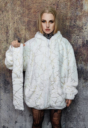 Fleece headband luxury fluffy head cover golden foil white