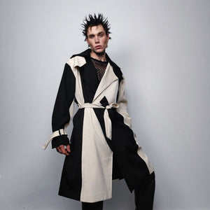 Utility trench coat color block jacket contrast stitching catwalk bomber premium going out varsity gorpcore lapel coat in black cream
