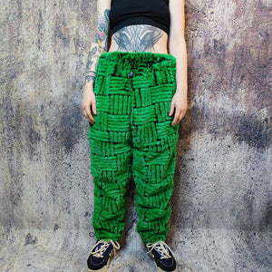 Faux fur joggers luxury detachable party pants handmade stripe pattern shorts fluffy check premium festival overalls in green black