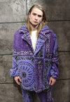 Paisley fleece coat hand made bandanna trench jacket purple