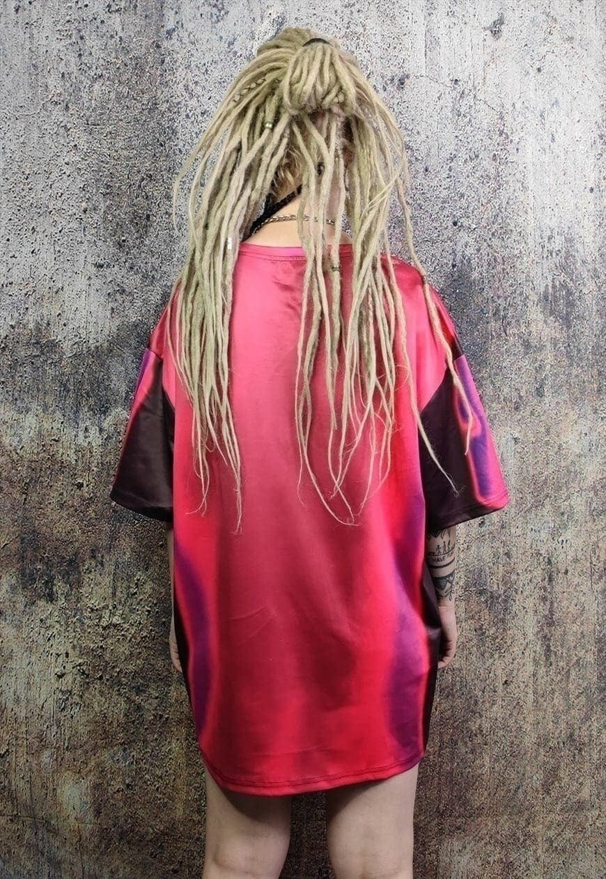 Thermal t-shirt fluorescent raver tee body print top in red