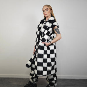 SKA check fur coat plaid long trench chequered gothic overcoat chess pattern bomber festival geometric jacket customizable geometric peacoat