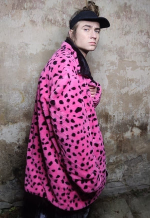 Leopard fleece coat handmade reversible animal trench coat