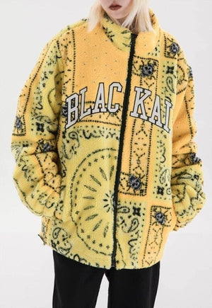 Paisley fleece jacket bandana bomber jacket bright yellow