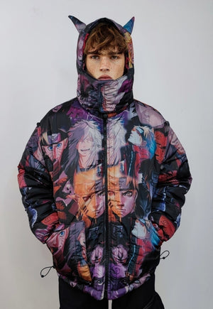 Smoke bomber reversible jacket detachable grunge puffer