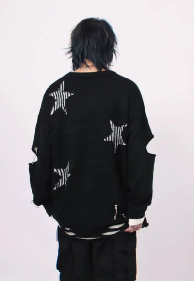 Grunge sweater cutout elbow knitted jumper ripped top black