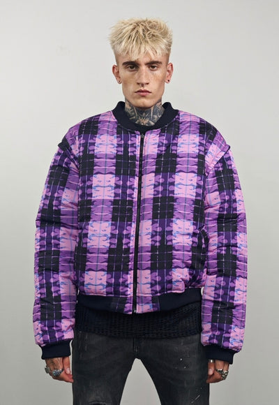 Tartan check varsity jacket yellow flame reversible bomber