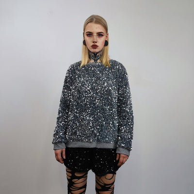 Silver sequin sweatshirt glitter top sparkle jumper party