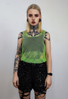 Diamante beaded mesh vest transparent glitter tank top green