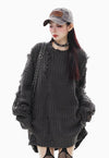 Ripped sweater knitted distressed jumper shredded top grey