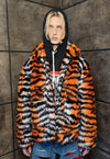 Faux fur tiger jacket zebra fleece tie-dye bomber in orange