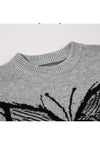 Distressed knitted jumper butterfly sweater ripped top grey