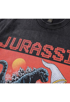 Dinosaur print t-shirt Godzilla tee Jurassic top acid grey