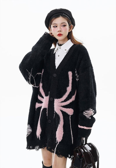 Spider cardigan Gothic rip jumper knitted punk top in black