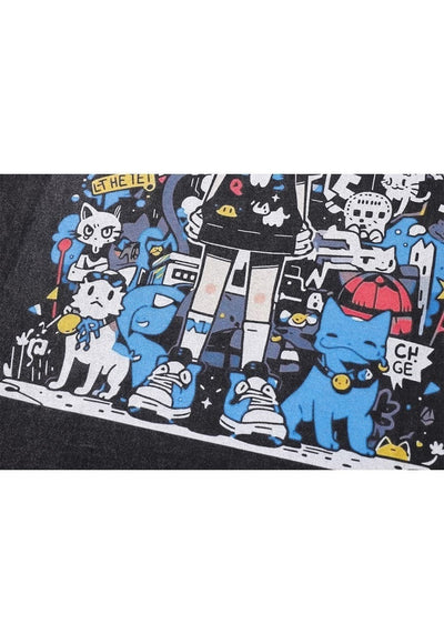 Anime t-shirt Kawaii tee Japanese cartoon top vintage grey