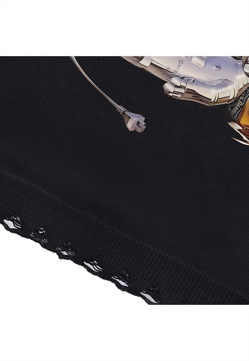 Cat sweater ripped jumper psychedelic knitted top in grey