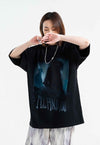 Monster print t-shirt ghost graffiti tee wavy punk top black